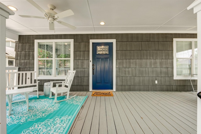 502 Enid St, Houston, TX 77009 - doorway to property with a ceiling fan and covered porch