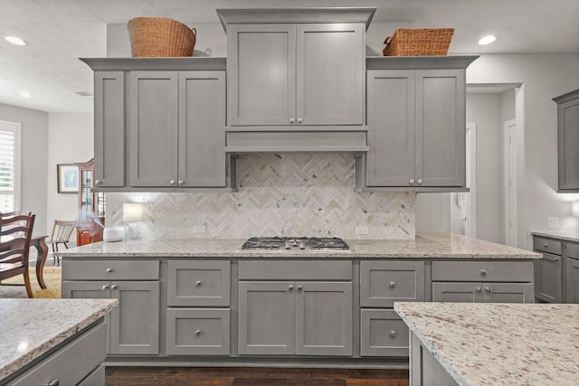 6602 Rochester Lake Loop, Katy, TX 77493 - kitchen with gray cabinetry, stainless steel gas stovetop, and recessed lighting