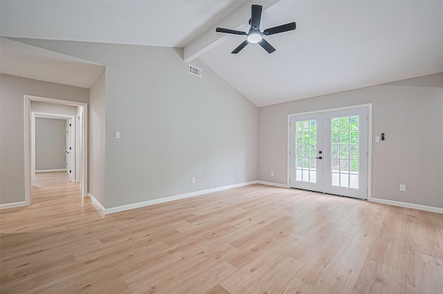 10623 Dunvegan Way, Houston, TX 77013 - empty room with light wood-type flooring, ceiling fan, baseboards, and french doors