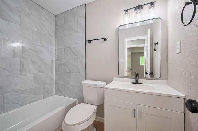 10623 Dunvegan Way, Houston, TX 77013 - full bathroom featuring toilet, vanity, shower / washtub combination, and a textured wall