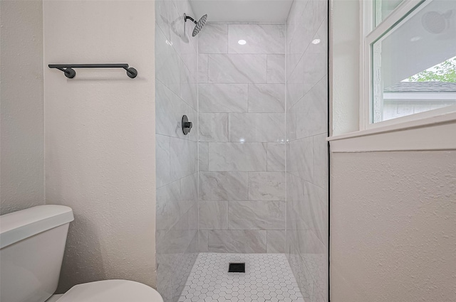 10623 Dunvegan Way, Houston, TX 77013 - full bathroom featuring toilet, walk in shower, and a textured wall