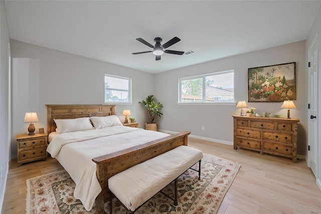 10623 Dunvegan Way, Houston, TX 77013 - bedroom with light wood-style flooring, baseboards, and a ceiling fan