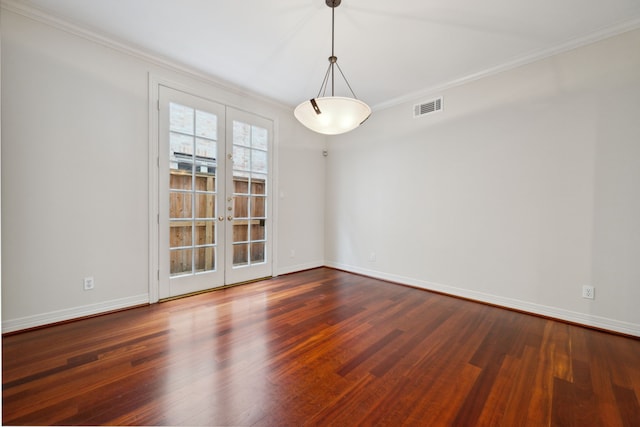 1938 Norfolk St, Houston, TX 77098 - spare room featuring ornamental molding, dark wood-type flooring, french doors, and baseboards