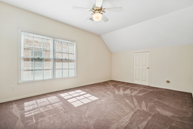 1938 Norfolk St, Houston, TX 77098 - additional living space with carpet, vaulted ceiling, baseboards, and ceiling fan