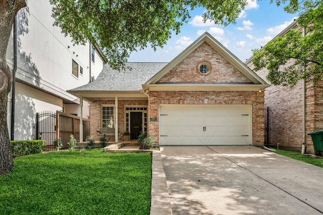 1938 Norfolk St, Houston, TX 77098 - view of front of house featuring driveway, brick siding, a garage, and a shingled roof
