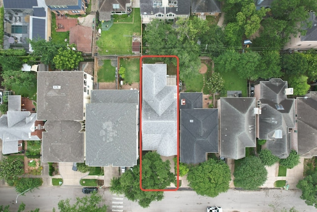 1938 Norfolk St, Houston, TX 77098 - aerial perspective of suburban area featuring property parcel outlined