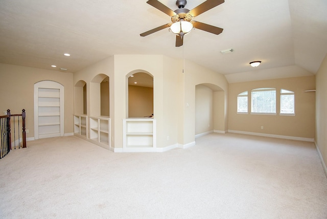 1611 Whitfield St, Sugar Land, TX 77479 - spare room featuring light colored carpet, built in features, a ceiling fan, and recessed lighting