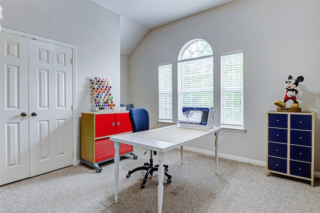 2102 Ivy Cove Ct, Katy, TX 77494 - office space with carpet floors, healthy amount of natural light, vaulted ceiling, and baseboards