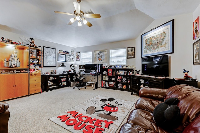 2102 Ivy Cove Ct, Katy, TX 77494 - carpeted living area with a ceiling fan and a desk