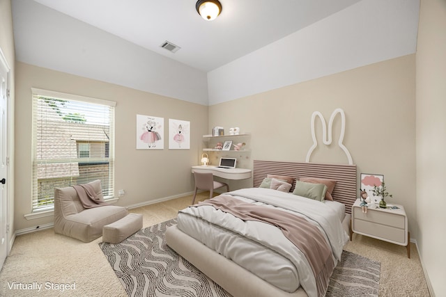 6019 Majestic Pines Dr, Houston, TX 77345 - carpeted bedroom featuring vaulted ceiling and baseboards