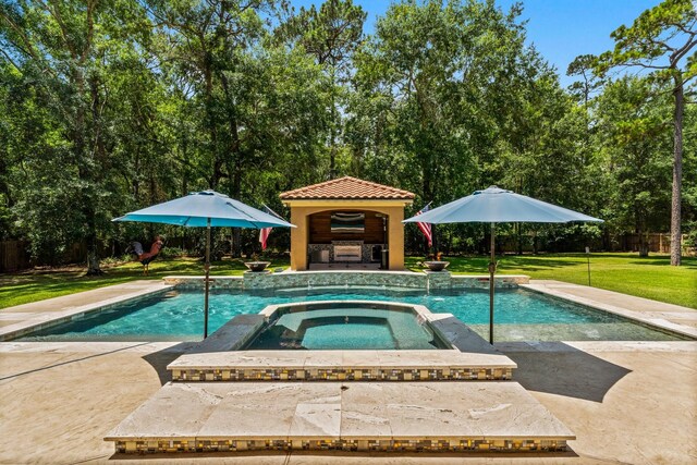 4022 Hidden Winds Dr, Spring, TX 77386 - view of pool with a gazebo, a patio area, and a pool with connected hot tub