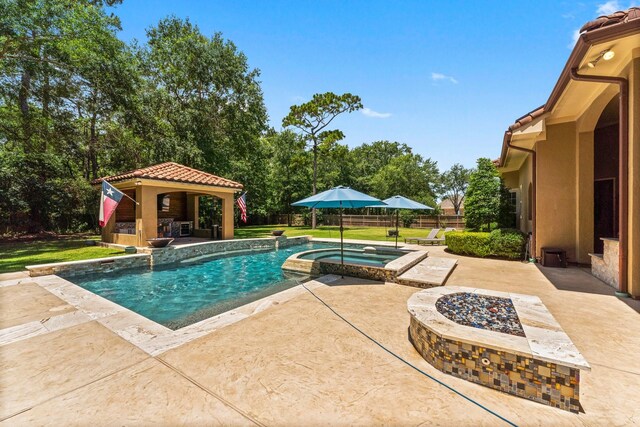 4022 Hidden Winds Dr, Spring, TX 77386 - view of pool with a gazebo, a patio area, and a pool with connected hot tub