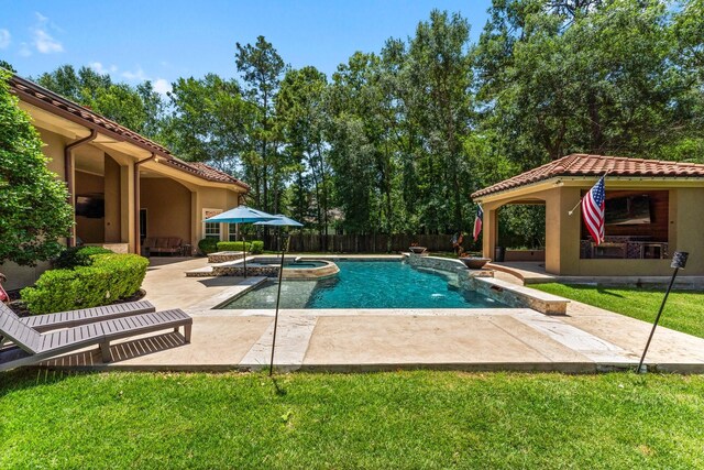 4022 Hidden Winds Dr, Spring, TX 77386 - view of swimming pool featuring a patio, a gazebo, and a pool with connected hot tub
