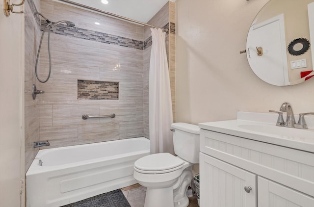 3220 69th St Unit B8, Galveston, TX 77551 - full bathroom featuring shower / bath combo, vanity, toilet, tile patterned flooring, and recessed lighting