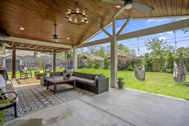 10207 Chatterton Dr, Houston, TX 77043 - view of patio / terrace with ceiling fan and an outdoor hangout area