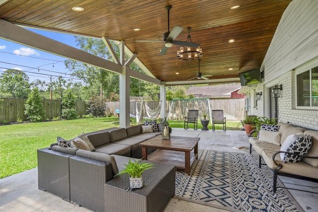 10207 Chatterton Dr, Houston, TX 77043 - view of patio featuring an outdoor hangout area and a ceiling fan