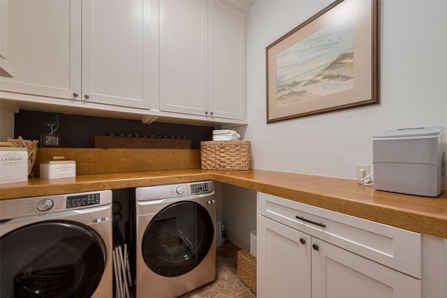 7 Edgemont Ct, Fulshear, TX 77441 - laundry room featuring washing machine and dryer, cabinet space, and light tile patterned floors