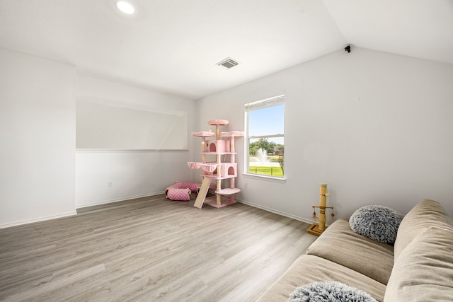 3107 Snug Harbour Ct, Katy, TX 77449 - rec room featuring baseboards, wood finished floors, vaulted ceiling, and recessed lighting