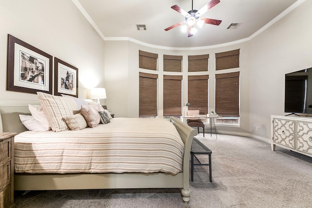 27511 Becketts Knoll Ct, Katy, TX 77494 - carpeted bedroom with ornamental molding, ceiling fan, and baseboards
