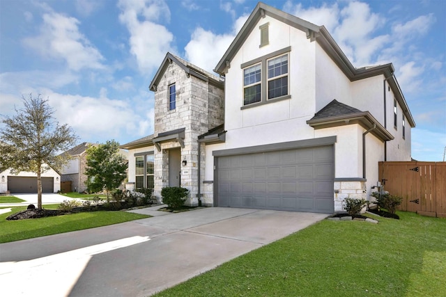 11930 Mccallister Run Dr, Humble, TX 77346 - view of front of house featuring a garage, concrete driveway, stucco siding, and stone siding