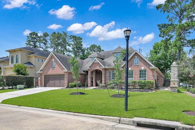 16923 Fondness Park Dr, Spring, TX 77379 - traditional-style house featuring brick siding, an attached garage, a front yard, and driveway