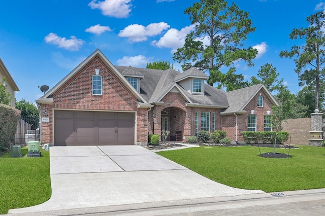 16923 Fondness Park Dr, Spring, TX 77379 - traditional-style home with concrete driveway, brick siding, a front lawn, and roof with shingles