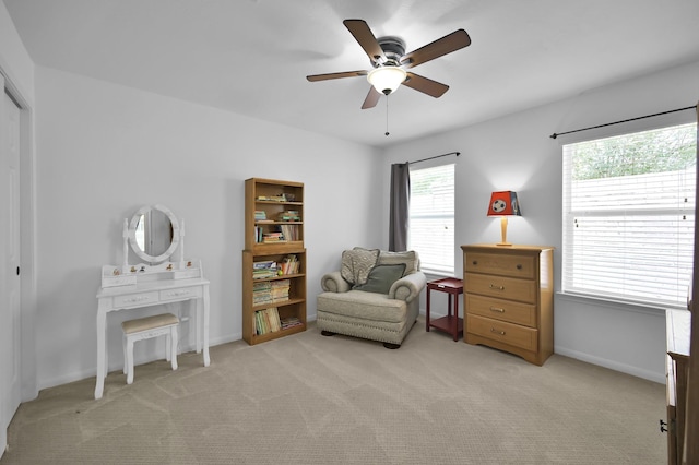 16923 Fondness Park Dr, Spring, TX 77379 - sitting room with light colored carpet, ceiling fan, and baseboards