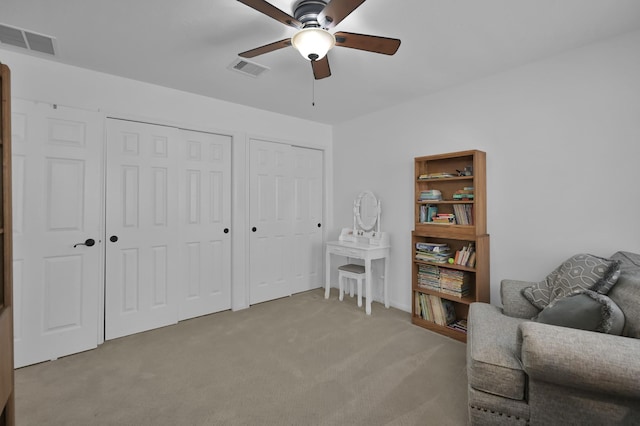 16923 Fondness Park Dr, Spring, TX 77379 - living area featuring ceiling fan and carpet floors