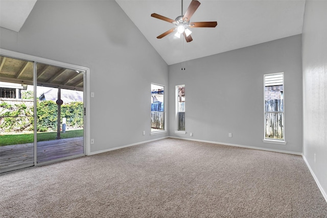 1535 Carbonear Dr, Channelview, TX 77530 - carpeted spare room featuring high vaulted ceiling, a ceiling fan, and baseboards