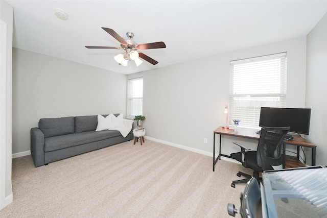 16826 Paynes Creek Dr, Cypress, TX 77433 - carpeted office space featuring a ceiling fan and baseboards