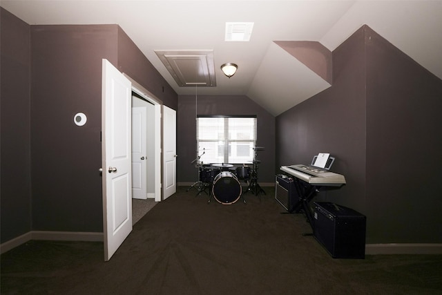 16826 Paynes Creek Dr, Cypress, TX 77433 - bonus room with carpet flooring, baseboards, vaulted ceiling, and attic access