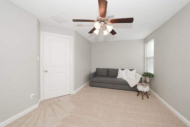 16826 Paynes Creek Dr, Cypress, TX 77433 - sitting room featuring carpet floors, a ceiling fan, and baseboards