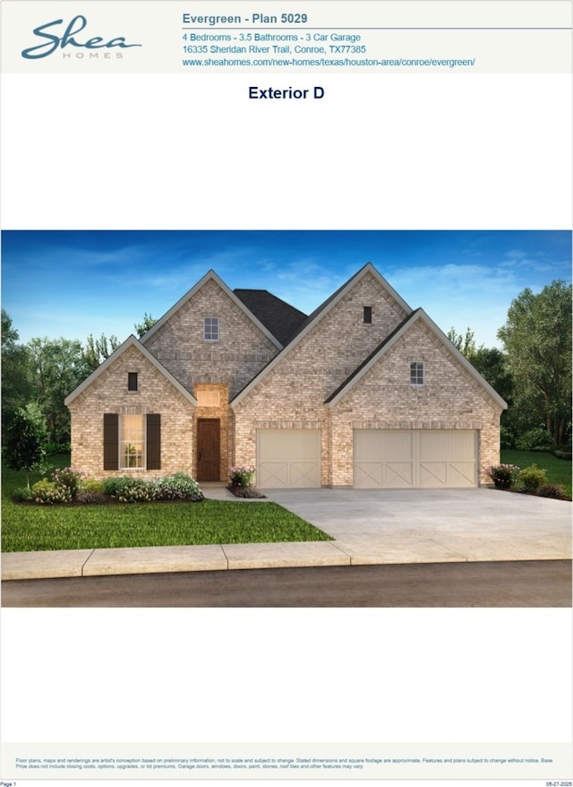 16155 Rustling Woods Rd, Conroe, TX 77302 - view of front of house featuring a garage, driveway, and brick siding