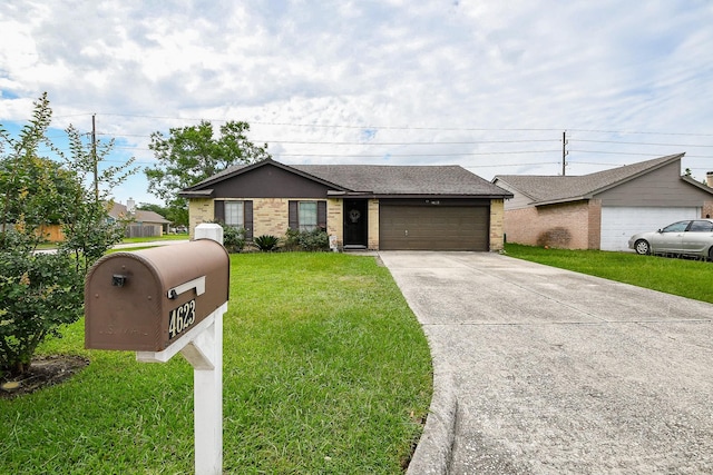 4623 Tealgate Dr, Spring, TX 77373 - single story home featuring a garage, driveway, a front lawn, and brick siding
