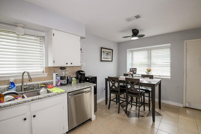 4623 Tealgate Dr, Spring, TX 77373 - kitchen with dishwasher, a sink, ceiling fan, white cabinetry, and plenty of natural light