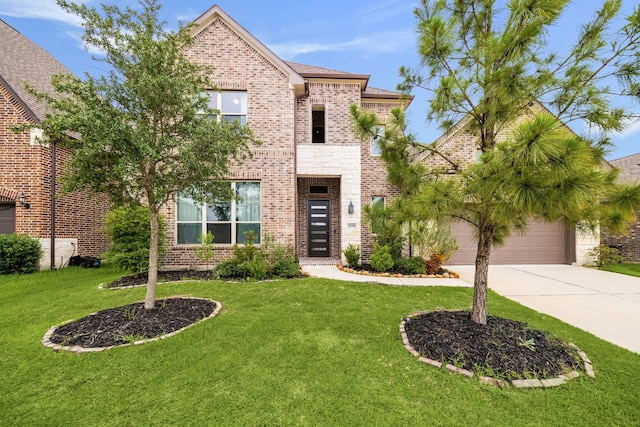 12434 Tullich Run Dr, Humble, TX 77346 - view of front facade with brick siding, concrete driveway, and a front lawn