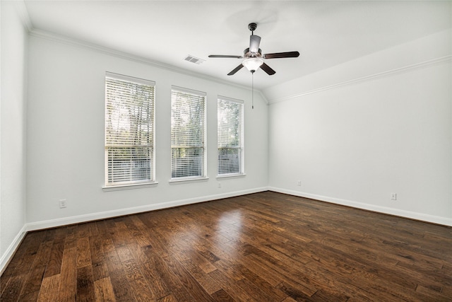 1811 Leela Springs Dr, Conroe, TX 77304 - unfurnished room with a ceiling fan, ornamental molding, baseboards, and dark wood-type flooring