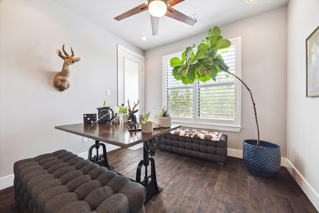 5121 Elysian St, Houston, TX 77009 - office space with baseboards, hardwood / wood-style flooring, a ceiling fan, and recessed lighting
