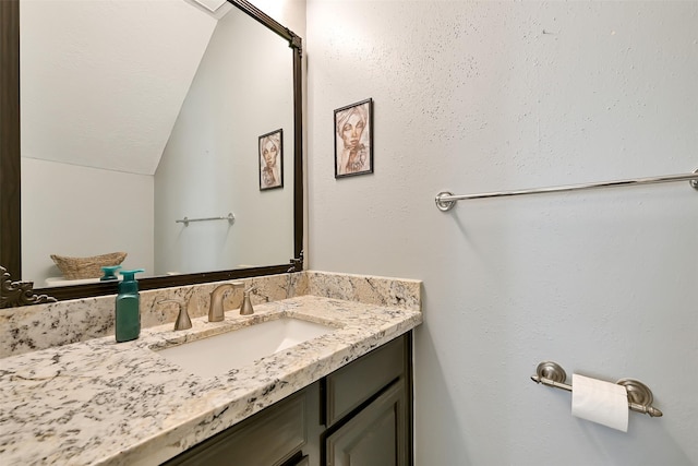 2909 Tower Bridge Ct, Pearland, TX 77581 - bathroom featuring vanity and lofted ceiling
