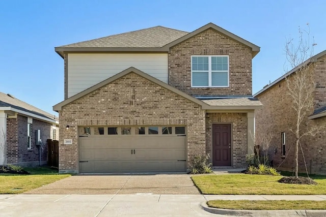 10238 Red Orchid Dr, Houston, TX 77016 - traditional-style house featuring brick siding, concrete driveway, a front lawn, and roof with shingles