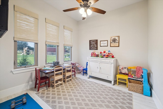 21319 Rosehill Church Rd, Tomball, TX 77377 - rec room with a ceiling fan and baseboards