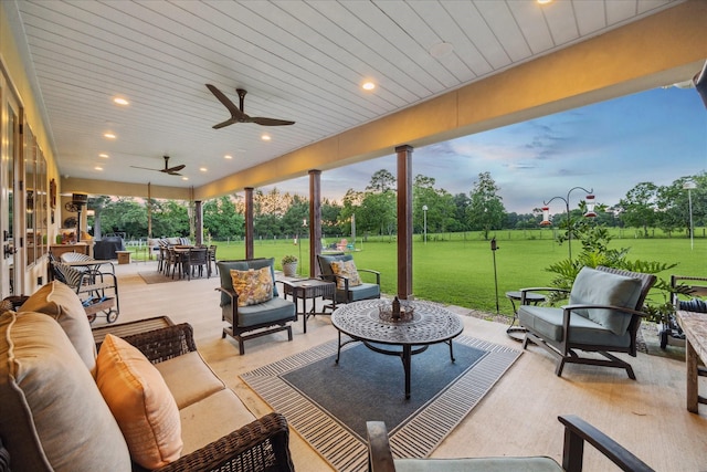 21319 Rosehill Church Rd, Tomball, TX 77377 - view of patio / terrace featuring outdoor lounge area, outdoor dining space, and a ceiling fan