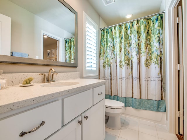 221 W 25th St Unit A, Houston, TX 77008 - bathroom featuring vanity, toilet, tile patterned floors, and shower / bath combo with shower curtain