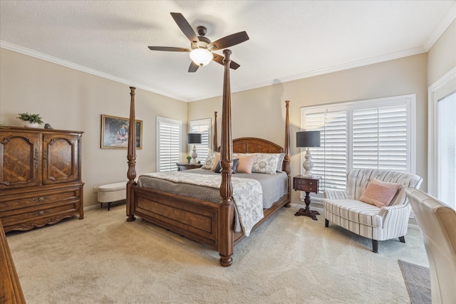 1902 Carriage Brook Way, Houston, TX 77062 - bedroom with light carpet, crown molding, and ceiling fan
