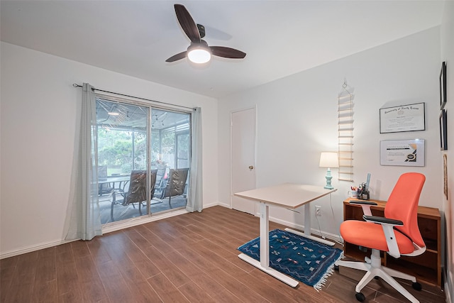 4304 Sherwood Ln Unit 106, Houston, TX 77092 - home office with ceiling fan, wood finished floors, and baseboards