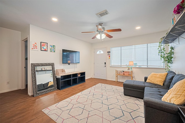 4304 Sherwood Ln Unit 106, Houston, TX 77092 - living area with ceiling fan, wood finished floors, recessed lighting, and baseboards
