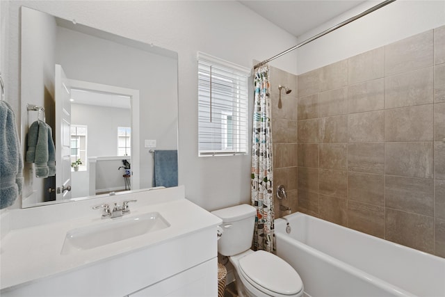 3125 Skyrock Dr, Houston, TX 77063 - bathroom with toilet, plenty of natural light, shower / bath combination with curtain, and vanity
