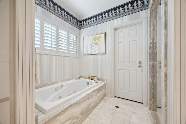 3633 Overbrook Ln, Houston, TX 77027 - bathroom with a whirlpool tub, tile patterned flooring, and wallpapered walls