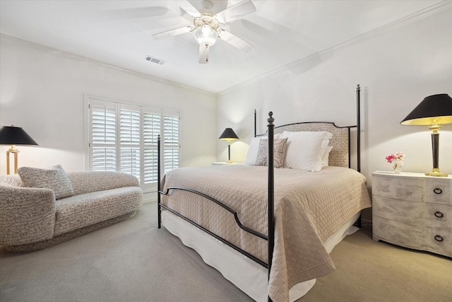 3633 Overbrook Ln, Houston, TX 77027 - carpeted bedroom featuring crown molding and ceiling fan