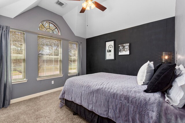 3610 Wellspring Lake Dr, Fulshear, TX 77441 - carpeted bedroom featuring lofted ceiling, baseboards, and ceiling fan
